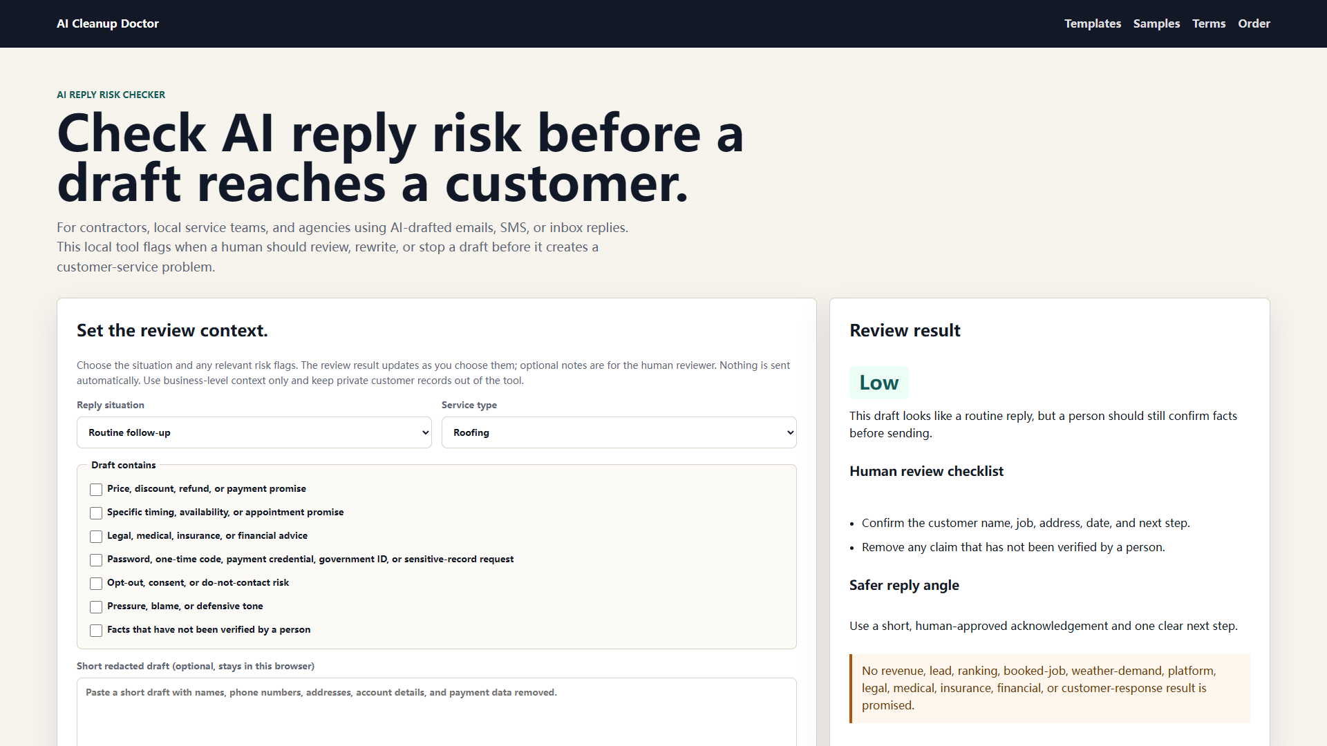 AI Reply Risk Checker screenshot 1